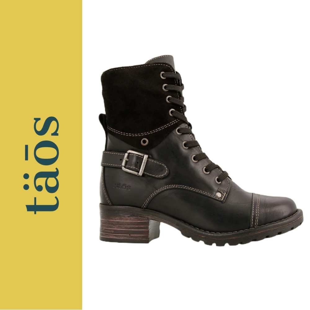 täōs Crave Heeled Combat Boot Ankle Boot in Black Ink (size 6.5 US, 37 EU)